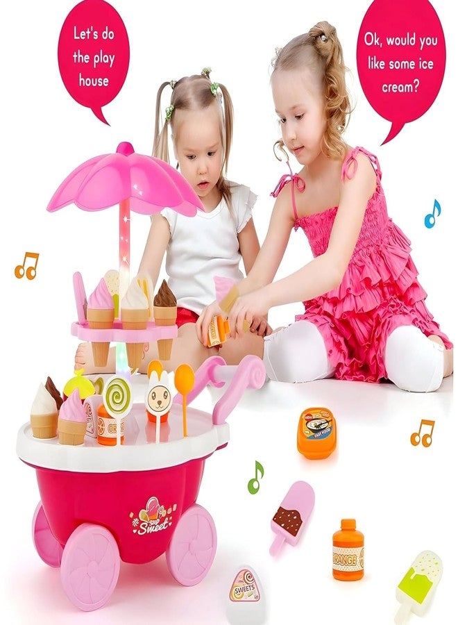 Niku Ice Cream Candy Trolley Cart Kitchen Set for Kids Girls | Pretend Play Set with Music and Lights Toys for Girls | Pink Colour | 30 Accessories - Image 3